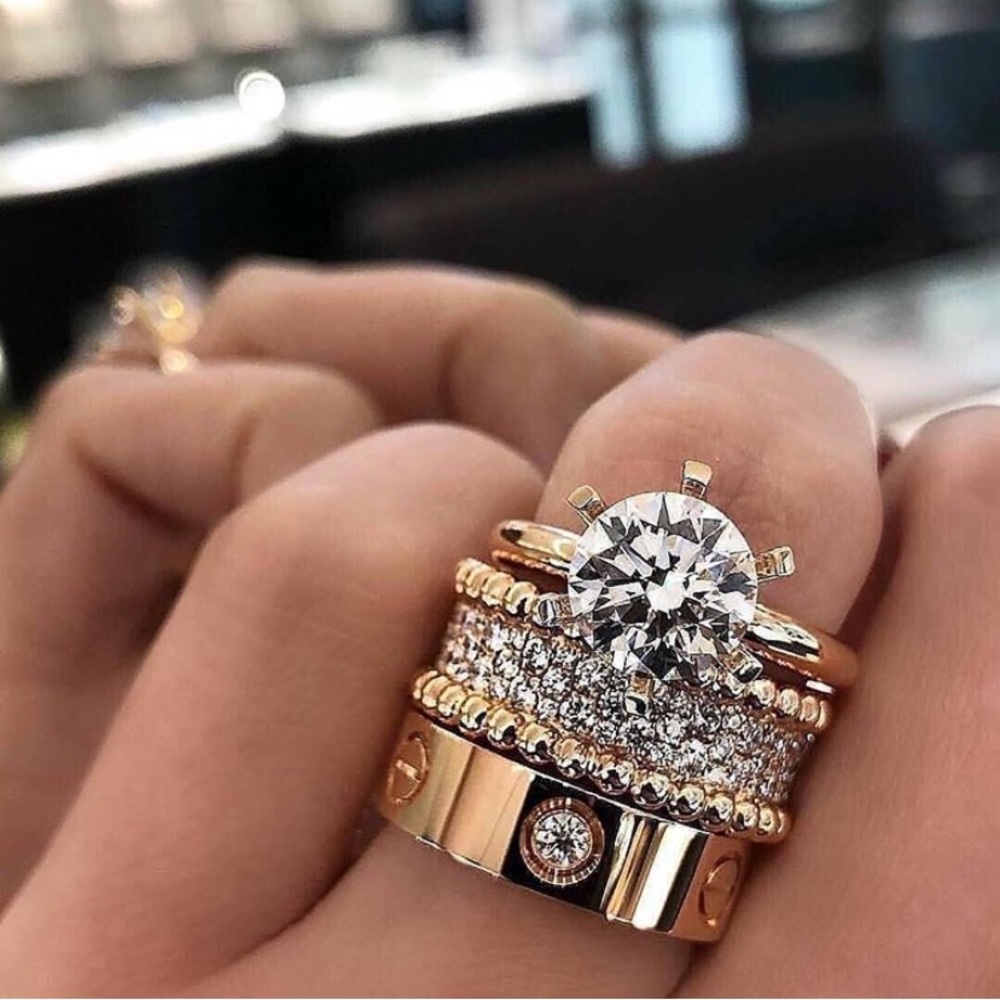 Luxury Screw Band CZ Diamant Ring 925 Silver Gold - Picture 1 of 16